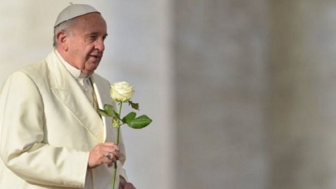 Papa Francisco con una rosa