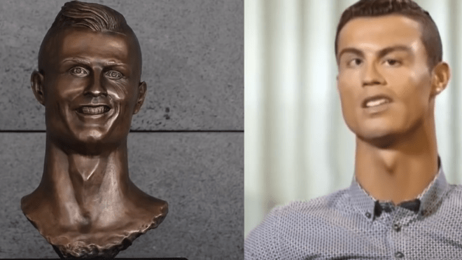 Busto de Cristiano Ronaldo y mofa de su aspecto