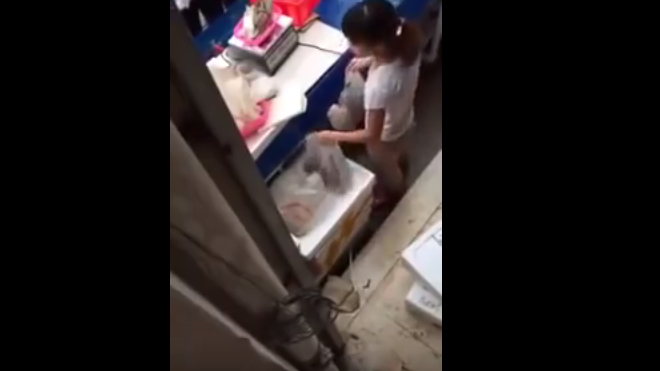 Vendedora de pescado abusiva en China