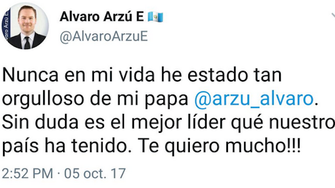 Hijo de Alvaro Arzú defiende a su padre