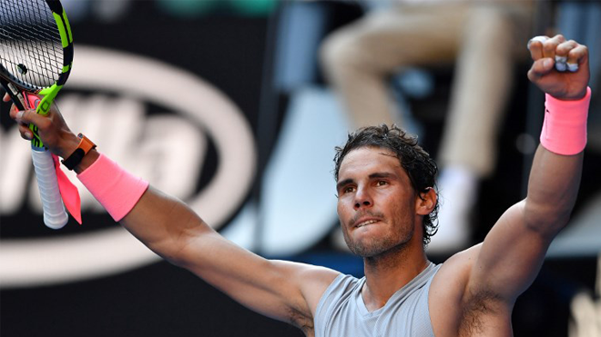 Spain's Rafael Nadal celebrates beating Argentina's Leonardo Mayer in their men's singles second round match on day three of the Australian Open tennis tournament in Melbourne on January 17, 2018. Paul Crock / AFP