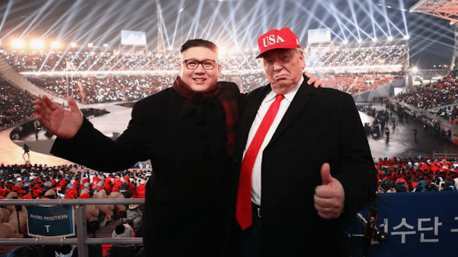 VIDEO: Dobles de Trump y Kim Jong-un expulsados del estadio olímpico
