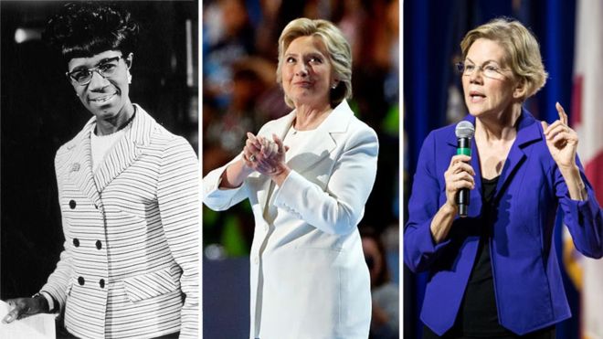 Mujeres del Partido Demócrata que han querido llegar a la Casa Blanca a lo largo de la historia: (de izquierda a derecha) Shirley Chisholm, Hillary Clinton, Elizabeth Warren. (Foto Guatevisión: Getty Images)