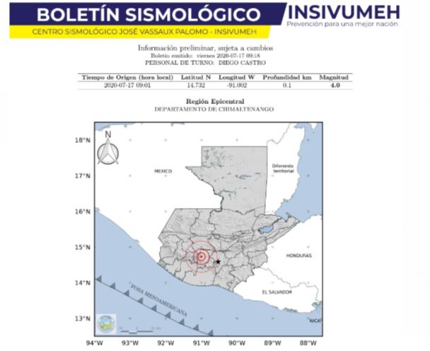 Reportan temblores de 4 grados en el centro de Guatemala durante las últimas horas