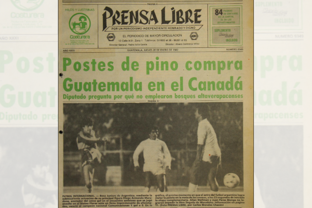 Visita de Maradona a Guatemala para el juego de Boca Juniors contra Comunicaciones, en enero de 1982. Foto: Hemeroteca de Prensa Libre