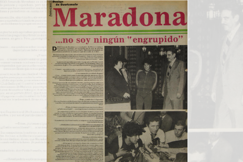 Visita de Maradona a Guatemala para el juego de Boca Juniors contra Comunicaciones, en enero de 1982. Foto: Hemeroteca de Prensa Libre