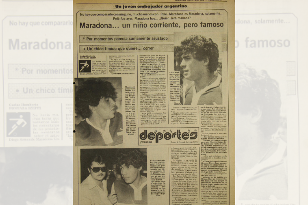 Visita de Maradona a Guatemala para el juego de Boca Juniors contra Comunicaciones, en enero de 1982. Foto: Hemeroteca de Prensa Libre