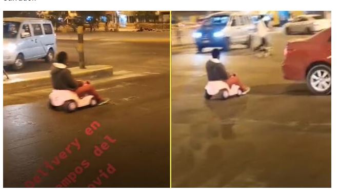 A toda velocidad y en medio del tráfico: hombre conduce un carro de juguete y el video se vuelve viral