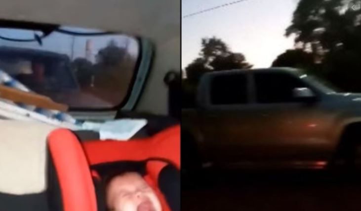 Mujer graba cómo su expareja la persigue y choca su vehículo con su bebé a bordo