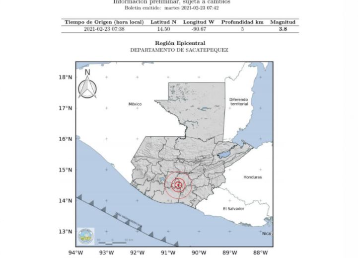 Reportan temblor de 3.8 en Guatemala con epicentro en Sacatepéquez