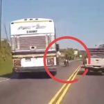 Video: Así fue el momento en que motorista estuvo a punto de ser arrollado por bus que rebasaba