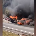 El video que muestra cómo fue consumido por las llamas tráiler que se accidentó en la ruta Interamericana