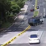Cámara capta el momento en que un camión de volteo sin frenos y fuera de control pone en riesgo a varios vehículos