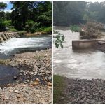 IMÁGENES: el antes y después del río Seco, en Suchitepéquez, donde su crecida dejó daños en el puente de la aldea Belén