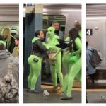 Video: Usuarios graban el ataque de la “Pandilla de duendes verdes”, un grupo de mujeres con peculiares atuendos en el metro de Nueva York