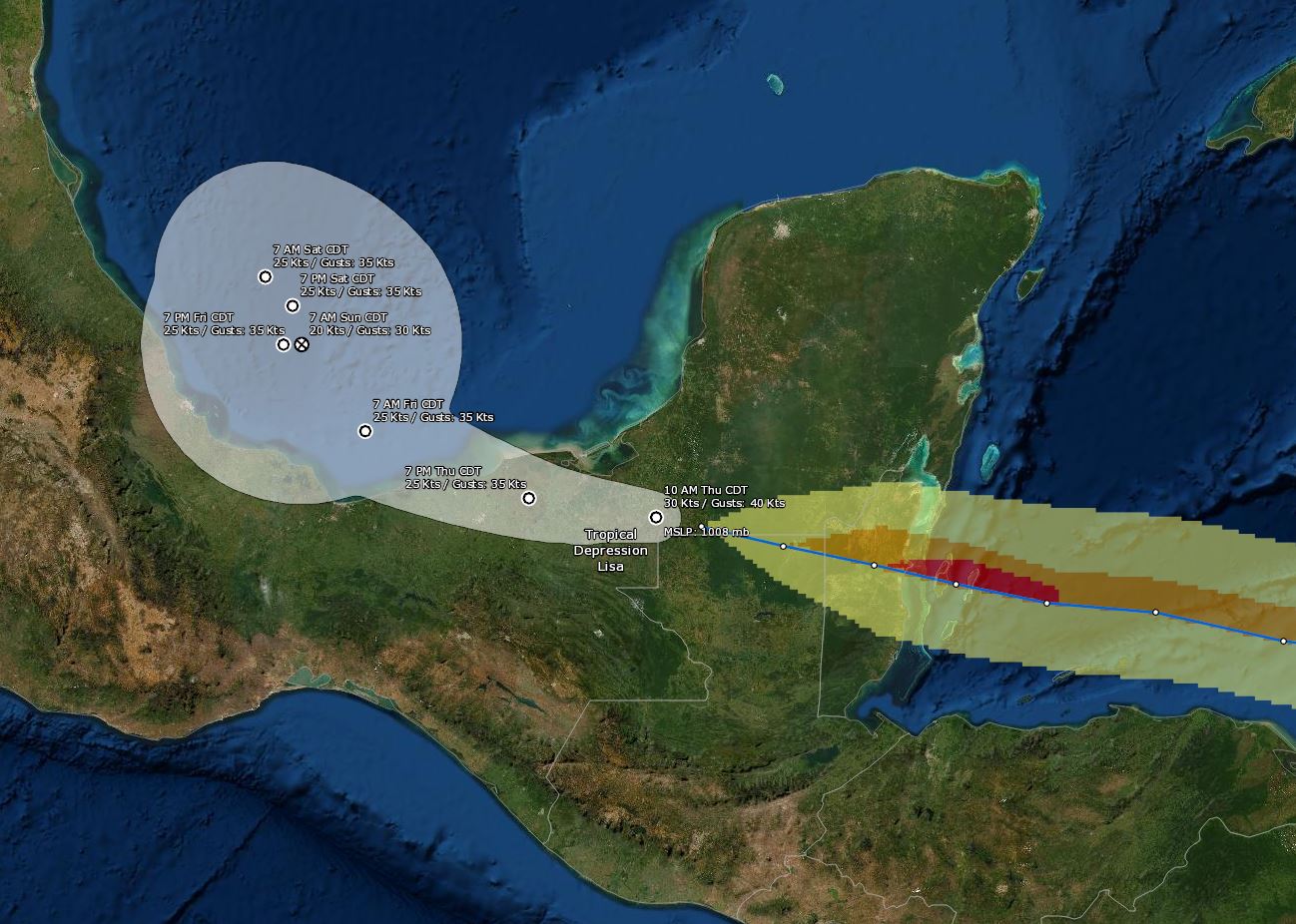 Lisa se debilita y ahora es depresión tropical mientras avanza por territorio mexicano