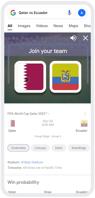 Google habilita juegos interactivos para Qatar 2022