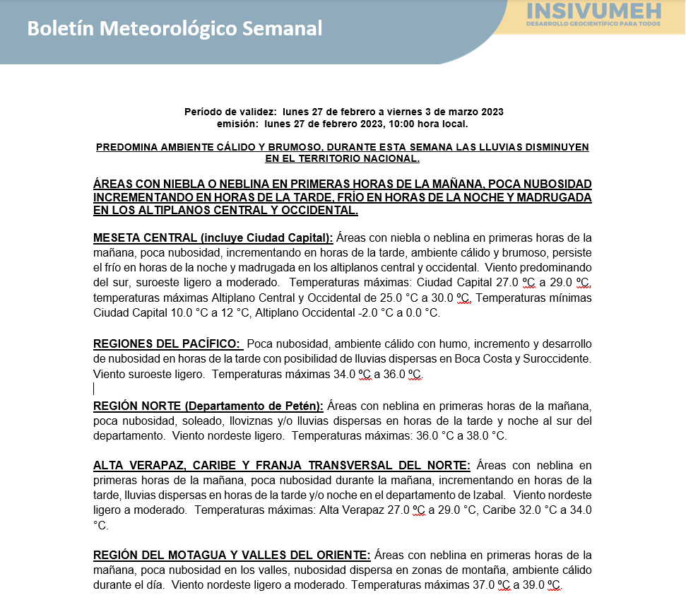 clima en guatemala hoy 27 de febrero 2023 