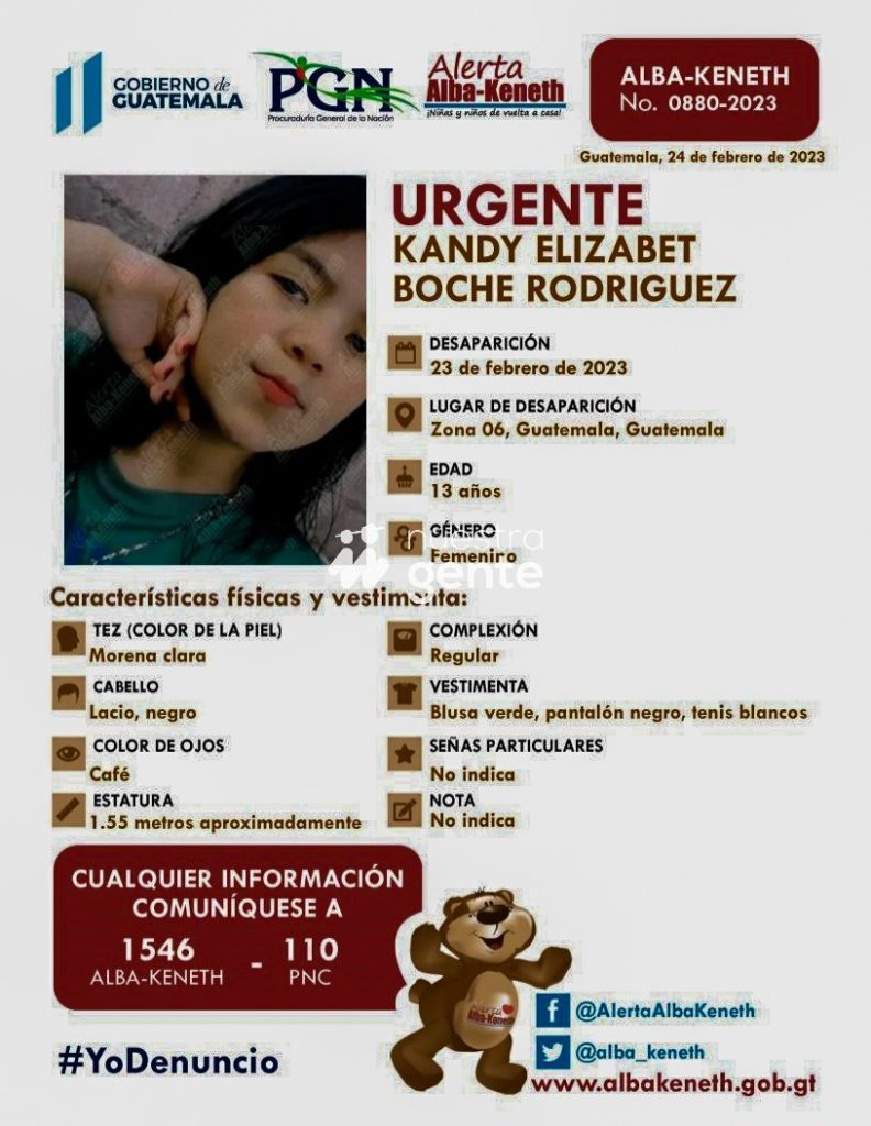 alerta desaparicion alba keneth kandy elizabet boche rodriguez 23 de febrero 2023 guatemala