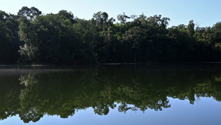 Foto de una lago en  Puerto Arturo, en el corazón de la Biosfera Máya, en Petén, amenazada por ganadería ilegal. (Foto Prensa Libre: AFP)