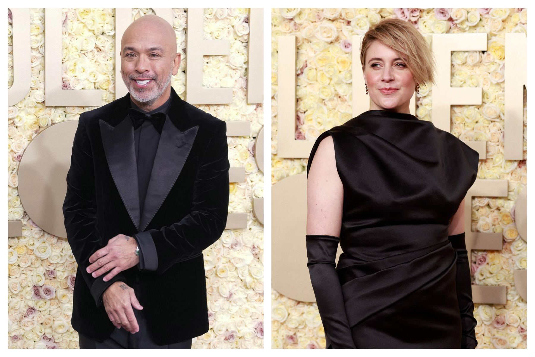 Greta Gerwig y Jo Koy en los Globos de Oro