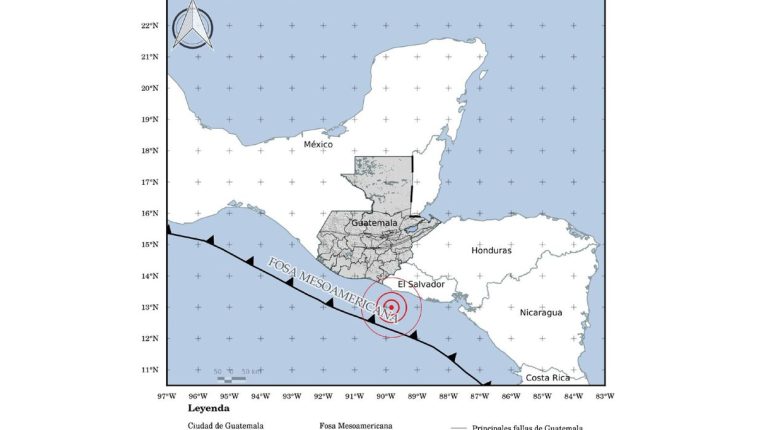 El temblor sensible este 6 de febrero se registró en aguas del Pacífico. (Foto Prensa Libre: Insivumeh)